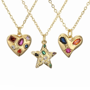 Elegant Heart Star Hamsa Hand Pendant Necklace Copper Micro Pave Colorful Zircon Clavicle Chain Jewelry For Women