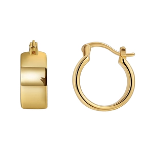 Minimalist gold plated brass hoop earrings with polished mirror finish on white background
