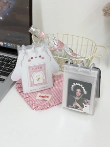 Vertical desktop PVC photo card binder with cute bunny design and transparent ring binder
