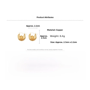 Detailed specs of hollow floral gold earrings, copper material with silver needles