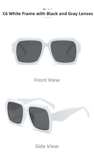 Front and side view of C6 white oversized square sunglasses with dark grey lenses