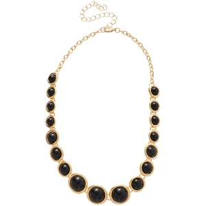 French palace style necklace with gold chain and black resin round pendant inlay
