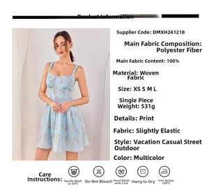 Détails du matériau 100% polyester et guide des tailles pour la robe longue à fleurs