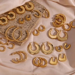 Polished 18K gold plated stainless steel hoop earrings collection in various sizes