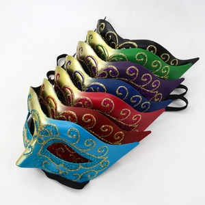 Elegant masquerade half-face masks in seven colors with glitter patterns and sequins