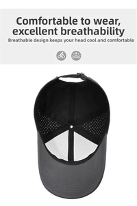 Detail view of laser-perforated breathable mesh holes on quick-dry men's baseball cap