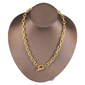 18k gold plated stainless steel O-chain necklace with OT buckle toggle closure on mannequin
