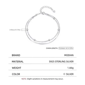 Bracciale a doppio strato in argento sterling 925 con perline e catena di estensione
