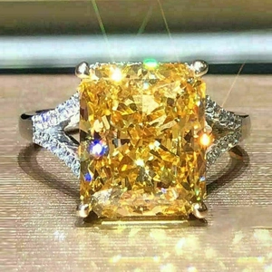Luxury Radiant Cut Yellow Zircon Ring Copper Material Square Gemstone Wedding Engagement Jewelry For Women