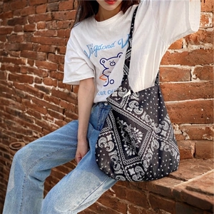 Women Canvas Tote Bag Paisley Pattern Large Capacity Shoulder Crossbody Handbag Ethnic Retro Style Cotton Streetwear Casual