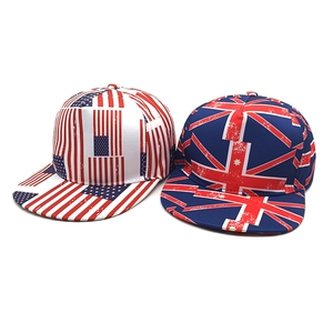 Flat brim hip-hop baseball caps featuring all-over US and Australian flag prints
