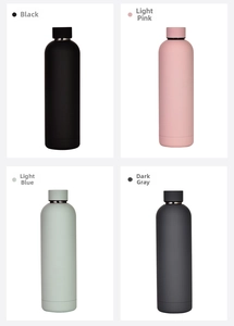 Four colors of 750ml matte double-wall stainless steel sports bottles in a grid layout