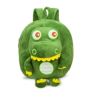 Green plush crocodile backpack for kids with soft fabric and cartoon crocodile features
