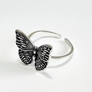 925 sterling silver butterfly open ring with vintage texture and adjustable design
