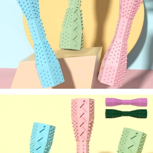 Detail of hexagonal pet chew toys with textured surface and various pastel colors