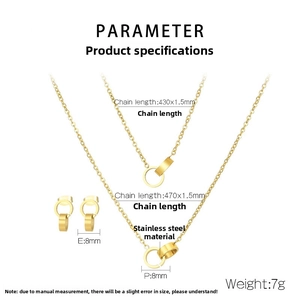 Detailed parameter chart for 18K gold plated stainless steel double ring jewelry set