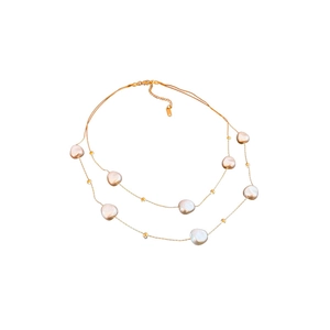 Zweilagige Edelstahlkette in Gold mit Barockperlen und verstellbarem Verschluss
