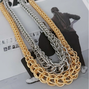 Chunky Cuban chain link necklace in gold and silver finish with industrial woven style