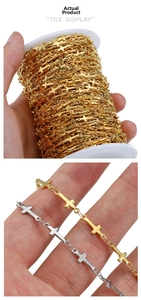 Detail showing 18K gold and silver plated stainless steel cross chain for DIY jewelry