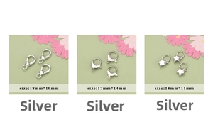 Silver lobster clasps in oval, moon, and star shapes for DIY jewelry making and necklaces