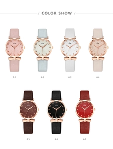 Detailed collection of ladies' quartz watches with colorful leather straps and rose gold cases