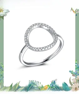 Macro shot of S925 sterling silver irregular ring with pavé-set cubic zirconia stones