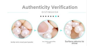 Guide showing authenticity test of freshwater baroque pearls with friction and powder details