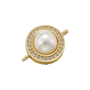 Vintage gold pearl connector with double halo crystal pave for DIY jewelry making