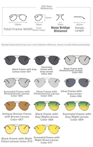 Detailed size chart and multi-color options for aviator polarized sunglasses