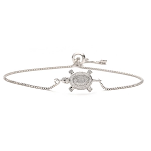 Bracciale tartaruga in argento 925 con zirconi e catena a scatola regolabile donna