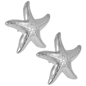 Macro view showing the polished silver 304 stainless steel starfish stud earrings detail