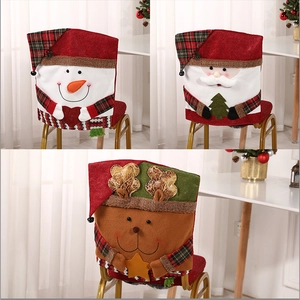 Christmas Chair Covers Santa Snowman Reindeer 3D Cartoon Dining Chair Back Covers Home Party Holiday Soft Fabric Decor