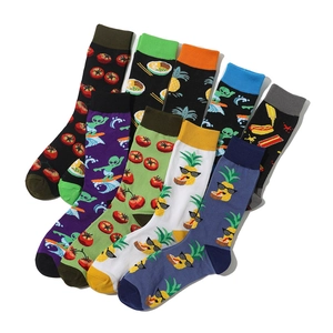 Collection of mid-calf cotton socks with fun tomato and ramen cartoon patterns
