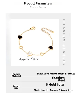 Detailed size specifications for gold titanium steel heart bracelet with shell pendants
