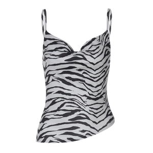 Zebra print satin camisole top with spaghetti straps and cowl neck for women