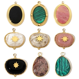 Breloques Géométriques En Pierre Naturelle Vintage Français Acier Inoxydable Plaqué Or Étoile Ovale DIY Création De Bijoux