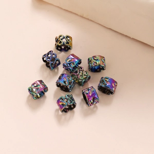 Rainbow metal hair rings with hollow patterns for dreadlocks and braided hairstyles