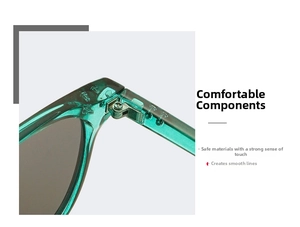 Detail des Scharniers einer petrolfarbenen Sonnenbrille aus sicherem Kunststoffmaterial