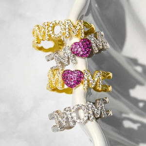 MOM Letter Heart Adjustable Ring Copper Paved Cubic Zirconia Mother's Day Gift For Women Elegant Fashion Jewelry