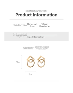 Détails des boucles d'oreilles géométriques creuses en fer doré avec poids et taille