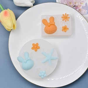 Silicone DIY molds for starfish, flowers, and rabbit shapes in high-quality baking kits