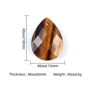 Natural Tiger Eye faceted water drop pendant with 18x13mm size dimensions on white background