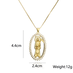 Gold plated Santa Muerte pendant with zircon stones including size 4.4x2.4cm and 12g weight