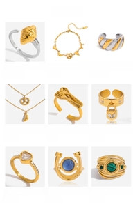 Détails de l'ensemble de bagues créatives en acier inoxydable doré 18K style croissant