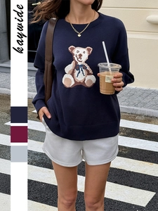Women Knit Sweater Viscose Blend Teddy Bear Pattern Round Neck Long Sleeve Casual Retro Chic Pullover Top