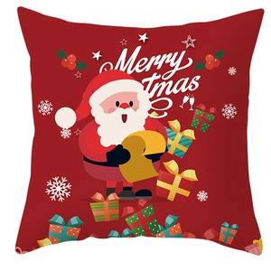 Detailed view of Merry Christmas pillowcase with cartoon Santa Claus and gift box print