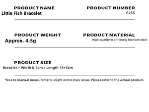 Detailed specifications of the titanium steel fish bracelet with dimensions and 4.5g weight