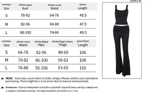 Detailed size chart for women's autumn tank top and ruched pants set in centimeters