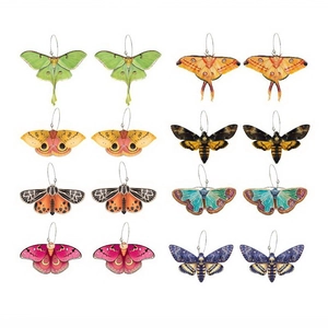 Acrylic Moth Butterfly Earrings Printed Skull Moon Pattern Insect Shape Lightweight Statement Jewelry For Women
