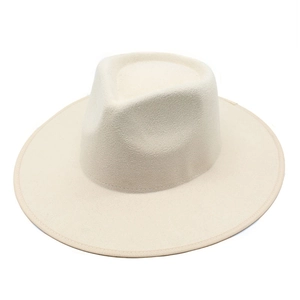 Classic wide brim wool felt fedora hat in cream white with stitched edge for women